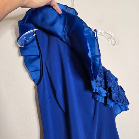 Badgley Mishka Royal Blue One Shoulder Ruffle Evening Gown 2 Formal Wedding - Picture 7 of 16